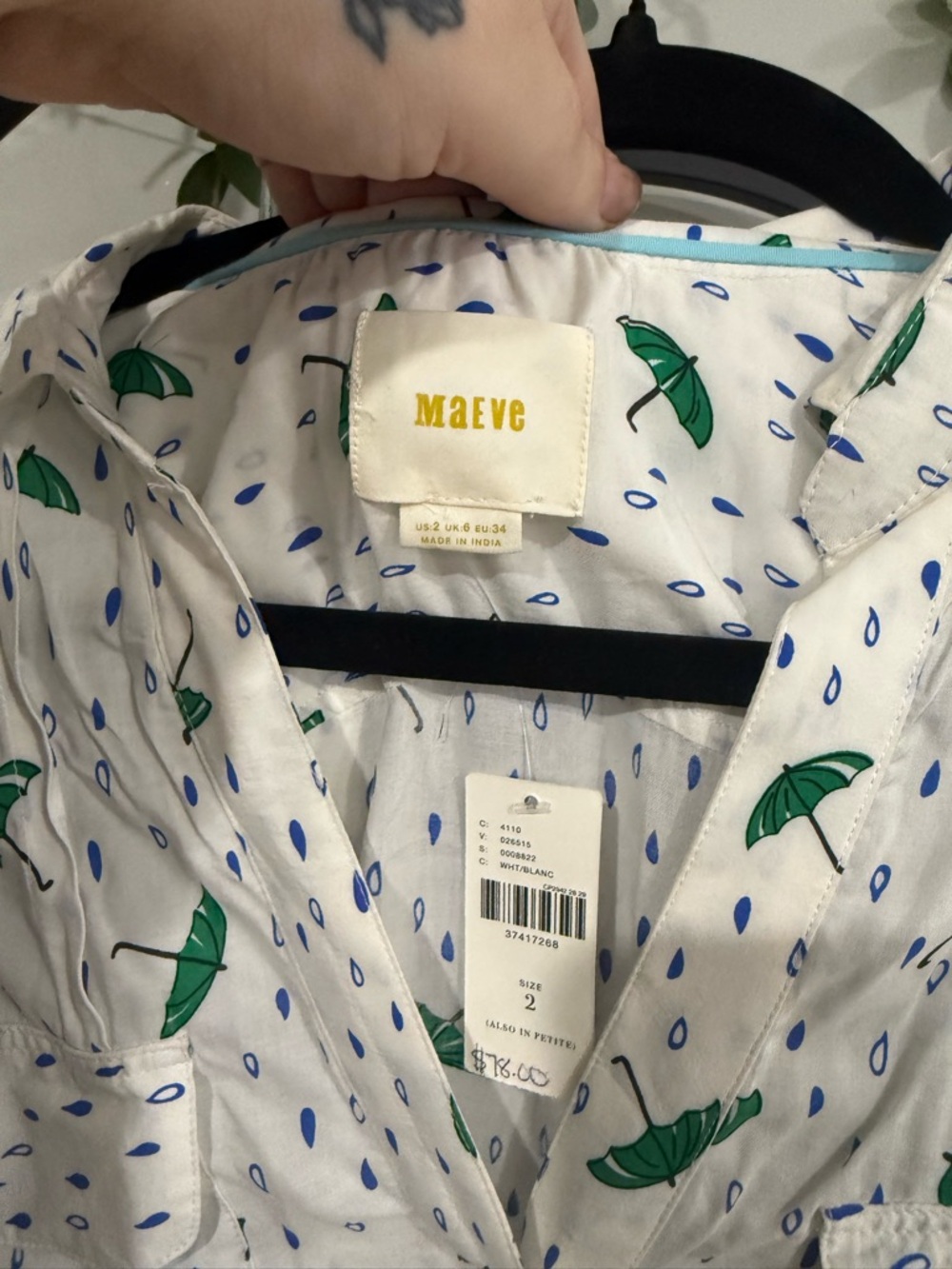 Maeve Anthropologie Umbrella Print Button Down Blouse Size 2 - Picture 3 of 11